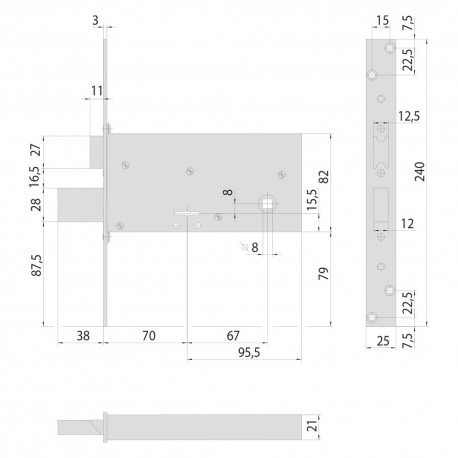 SERRATURA A DOPPIA MAPPA DA INFILARE PER FASCIA PER FERRO ART. 57313 E 70 (PZ 1)
