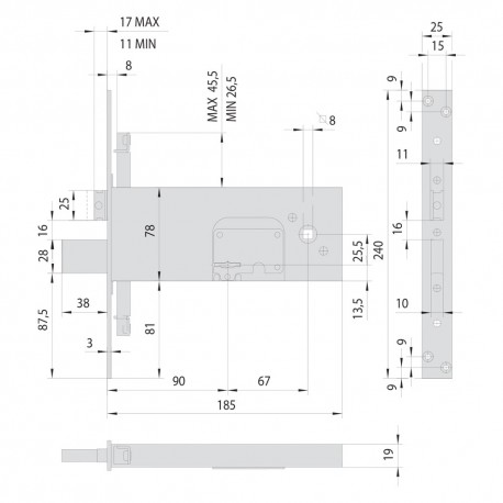 SERRATURA A DOPPIA MAPPA DA INFILARE PER FASCIA PER FERRO ART. 57358 E 90 (PZ 1)