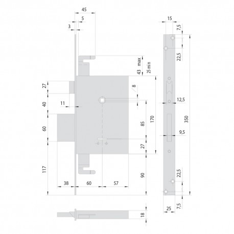 SERRATURA A DOPPIA MAPPA DA INFILARE PER LEGNO ART. 57255 E 60 (PZ 1)