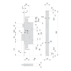 SERRATURA A DOPPIA MAPPA DA INFILARE PER FASCIA PER LEGNO ART. 57215 E 60 (PZ 1)