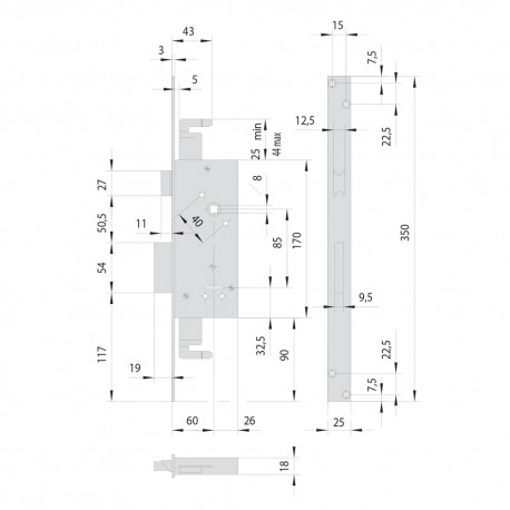 SERRATURA A DOPPIA MAPPA DA INFILARE PER FASCIA PER LEGNO ART. 57215 E 60 (PZ 1)