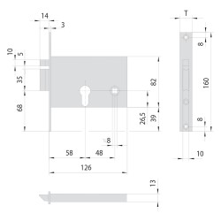 SERRATURA ELETTRICA DA INFILARE PER ALLUMINIO ART. 14011 E58 DX - fr.mm 20/int.mm 48 scrocco (PZ 1)