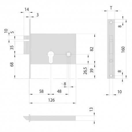 SERRATURA ELETTRICA DA INFILARE PER ALLUMINIO ART. 14011 E58 DX - fr.mm 20/int.mm 48 scrocco (PZ 1)