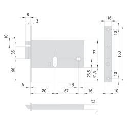 SERRATURA ELETTRICA DA INFILARE PER ALLUMINIO ART. 14450/14451 14450 E70 fr.mm 16/int.mm 67 (PZ 1)