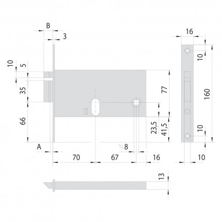 SERRATURA ELETTRICA DA INFILARE PER ALLUMINIO ART. 14450/14451 14450 E70 fr.mm 16/int.mm 67 (PZ 1)