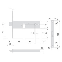 SERRATURA DA INFILARE STRETTA PER FASCIA PER ALLUMINIO ART. 44150/44151 44151 E70 fr.mm 20/int.mm 67 (PZ 1)