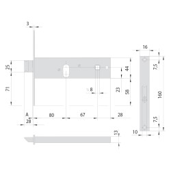 SERRATURA DA INFILARE STRETTA PER FASCIA PER ALLUMINIO ART. 44150/44151 44151 E80 fr.mm 20/int.mm 67 (PZ 1)