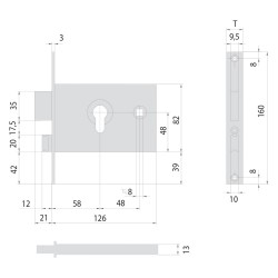 SERRATURA DA INFILARE PER ALLUMINIO ART. 44120 E58 fr.20 mm - catenaccio + scrocco (PZ 1)