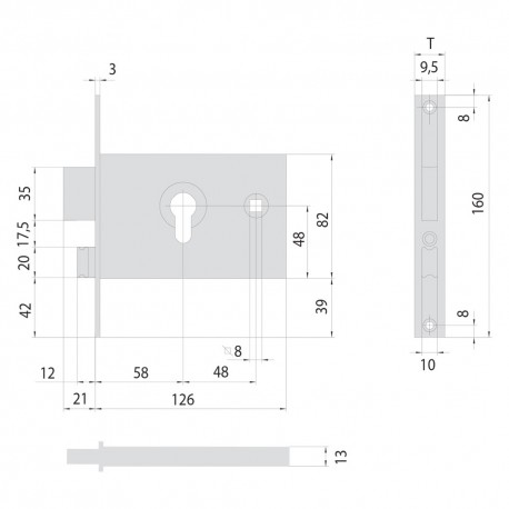 SERRATURA DA INFILARE PER ALLUMINIO ART. 44120 E58 fr.20 mm - catenaccio + scrocco (PZ 1)