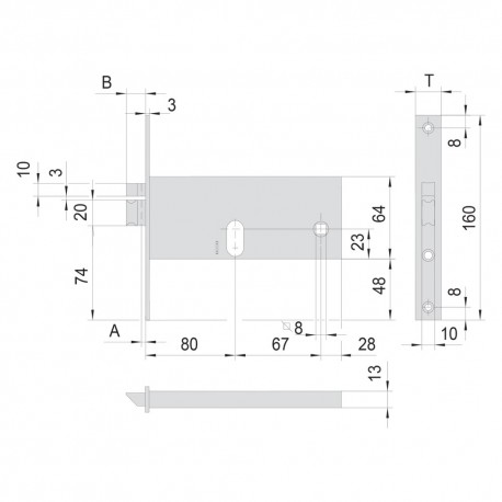 SERRATURA ELETTRICA DA INFILARE PER ALLUMINIO ART. 14510 E80 front.mm 16 / inter.mm 67 (PZ 1)