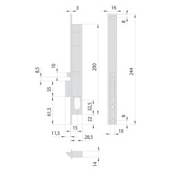 SERRATURA ELETTRICA DA INFILARE PER MONTANTI ALLUMINIO ART. 14020 - 14021 E15 DX -front.mm 16 scrocco autobl. (PZ 1)