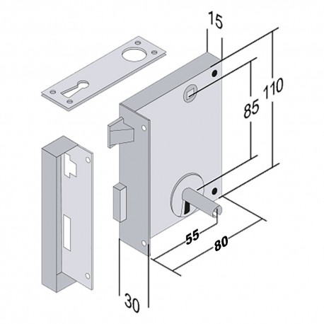 SERRATURA VERTICALE DA APPLICARE ART. 185 E 55 - lunghezza mm 80 Dx (PZ 2)