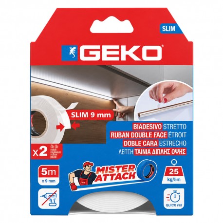 NASTRO BIADESIVO IN SCHIUMA 'MISTER ATTACH SLIM' mm 9 x mt. 5 - cf. 2 pezzi (PZ 1)
